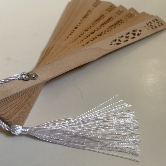 Laser-Cut Wooden Hand Fan with Tassel - Picture 6 of 8